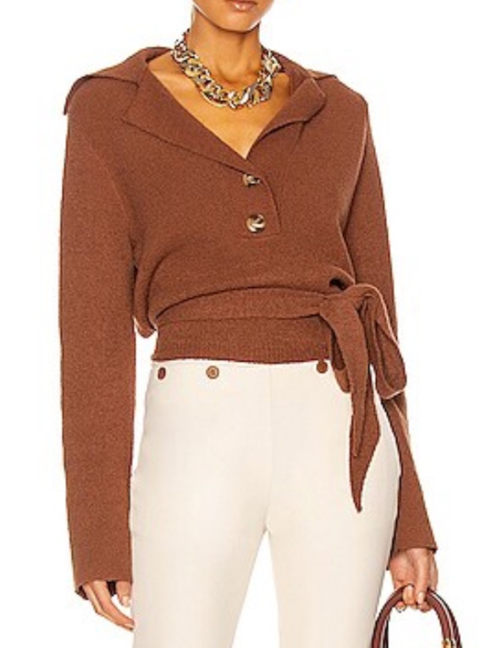 Nanushka Rosalie Nutmeg Terry Knit Wrap Sweater Top